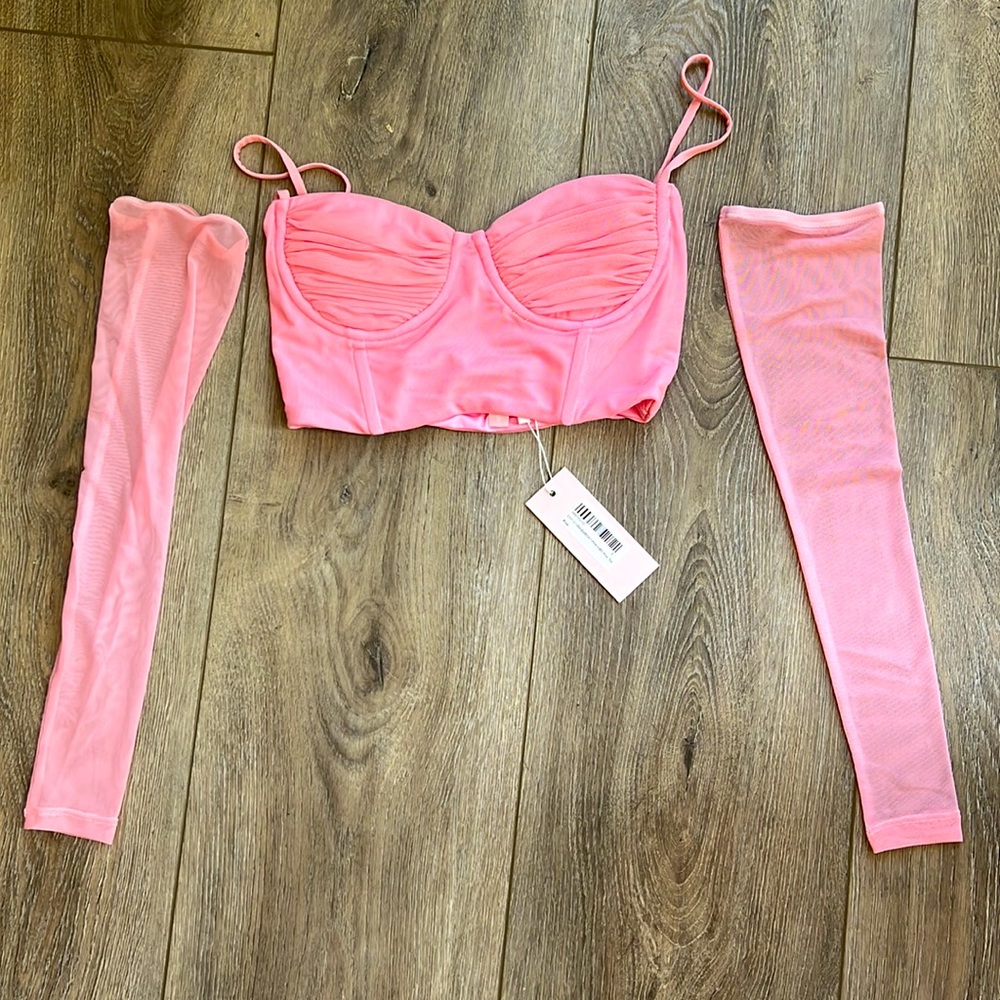 Beginning Boutique Pink Bustier Top with Sleeves